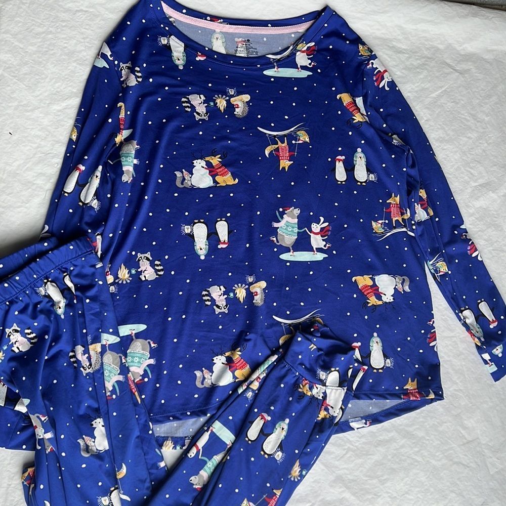 New Ladies Secret Treasures Winter Forest Animal Print Pj Pajama Set Size Medium